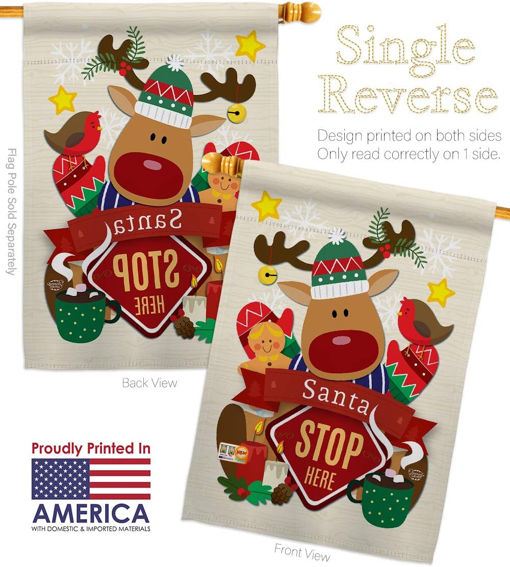 Santa Stop Here House Flag Wintertime Christmas Marry Xmas Present Reindeer Season Snow Small Decorative Gift Yard Banner Made In USA 28 X 40