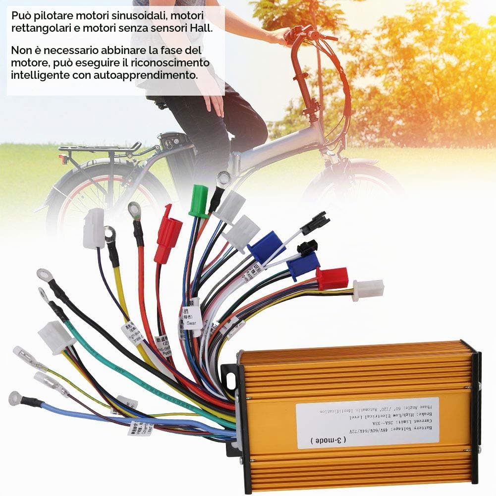 Dioche Regolatore Motore Brushless per Bici Elettrica 12 Tubi Sinusoidali a Tre modalità per Scooter Elettrico 48V 60V 64V 72V 1000W-1500W Kit Controller Brushless Bici