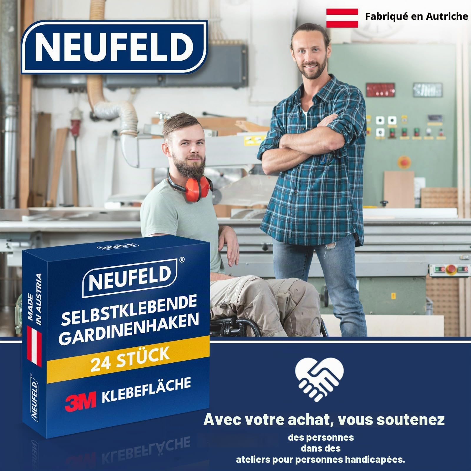Crochets adhésifs Neufeld Lot de 24 Blancs 3 m sans perçage pour Rideaux