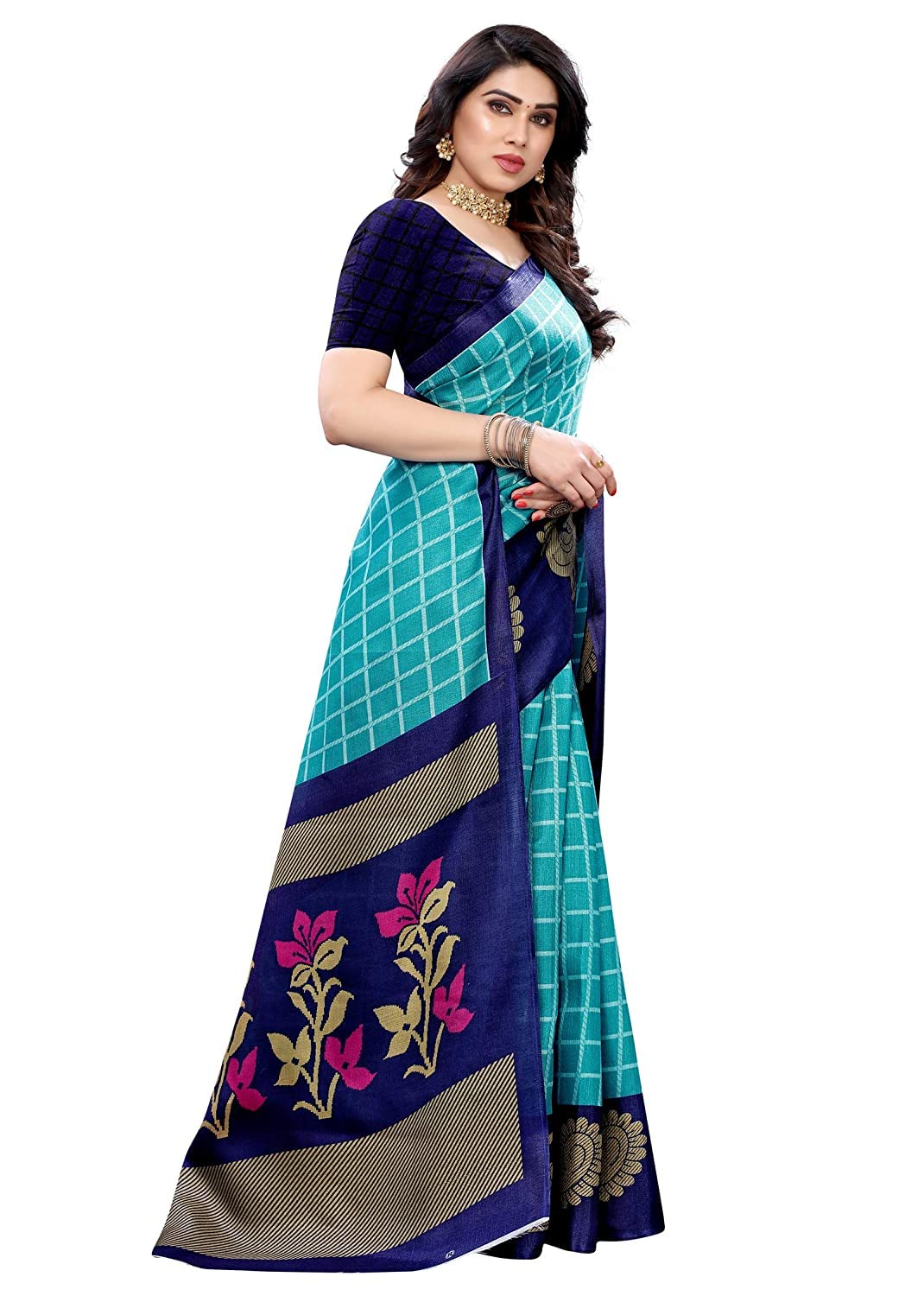 PeegliIndian Women Bhagalpuri Silk Saree with Men Assorted Pant Shirt Fabri Set