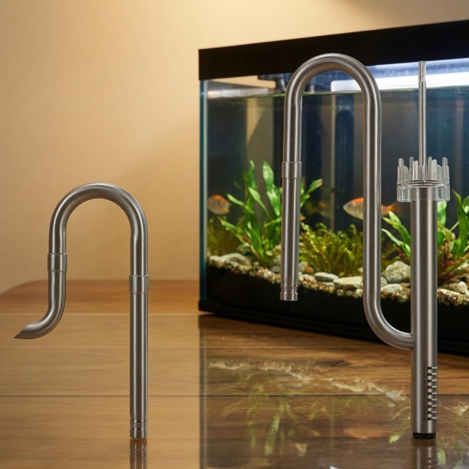 Skimmer di Superficie per Acquario Kit Tubi Ingresso Uscita Inox 304 con Bocca Curva Regolabile per Filtrazione E, Set Di Rimozione Olio Da 12 Mm, Modalità Superiore