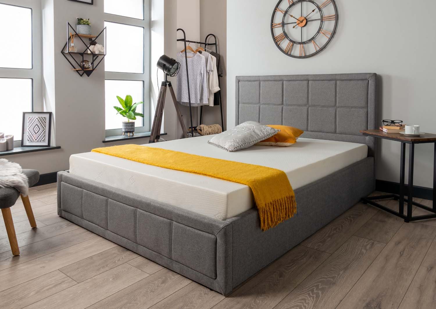 Sleep Factory Ltd Grey Fabric Ottoman Storage Bed (Gas Lift), Grayson Grey Fabric Modern Bed - 4ft6 Double (135 x 190 cm) Frame Only