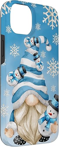 Miniatura 3 de iPhone 14 Plus - Lindo gnomo de invierno con decoración de copo de nieve y funda de muñeco de nieve
