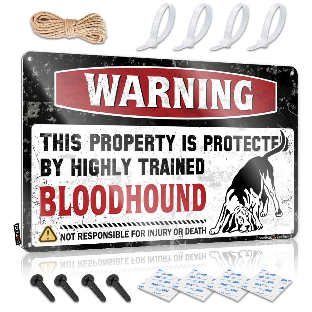 Matal Sign Wedding Gift Waterproof Artwork, Custom Retro Print For Cafe Pub Darts | Decore Pre-drilled Custom Warning This Property Is Protected By A Highly Trained Bloodhound(30X40CM)