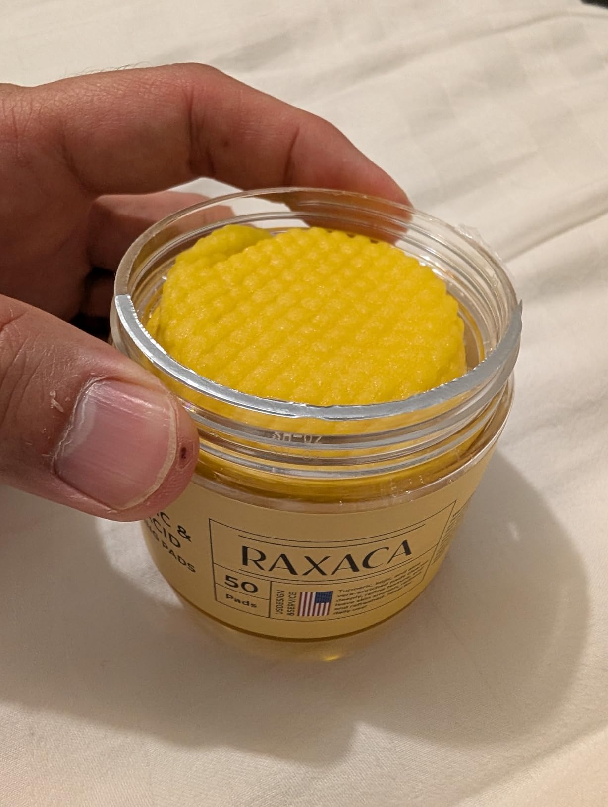 RAXACA Kojic Acid Turmeric Exfoliating Cleansing Pads with Vitamin C in Cotton Pads, Dark Spots Remover & Deep Clean Pores for Face - 50 Pcs