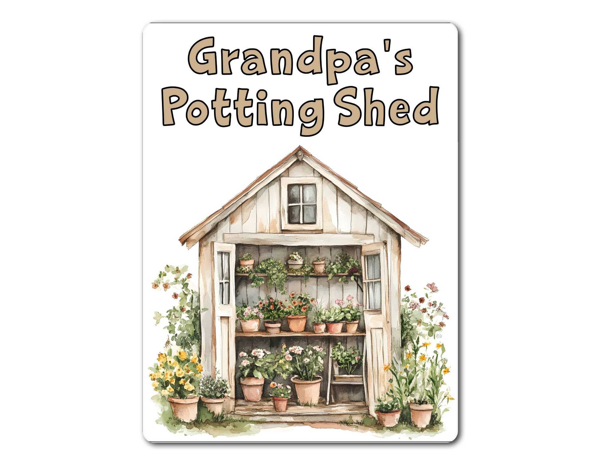 Decalarama Beige Grandpa Metal Sign Gift – Grandpa's Potting Shed – - Family Fun Gardening Allotment Novelty Aluminium Present