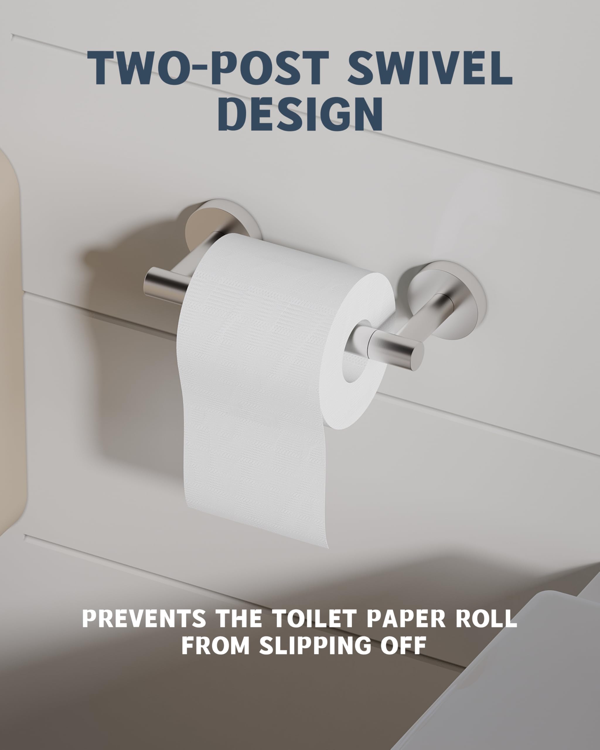 RARXTR Bathroom Toilet Paper Holder Wall Mount SUS304 Stainless Steel Double Post Pivoting Toilet Paper Roll Holder Wall Mounted for Bathroom RV Commercial Toilet Tissue Dispensers, Brushed Nickel — Amazon image 3