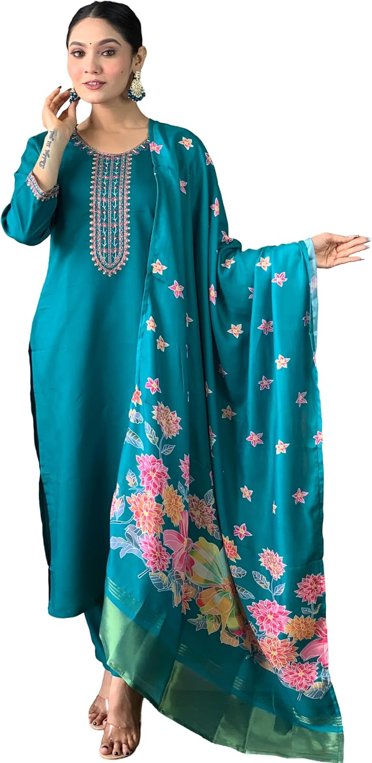 Partywear wedding Function wear Anarkali Dress, Alia cut kurti pant and Dupatta 3pc set for women