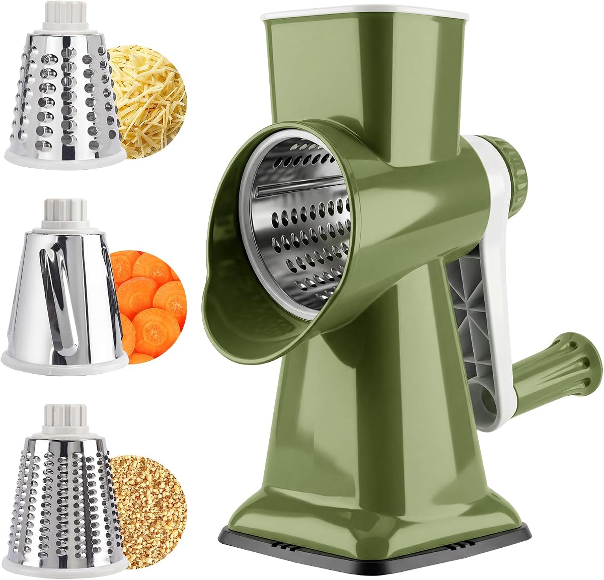 Rotary Cheese Grater, Cheese Grater Hand Crank, 3-Blade Grater | 3 stainless steel drums create fine shreds,coarse grates and slices for cheese, vegetables, salads, pizza and daily meal prep