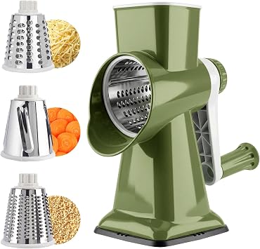 Rotary Cheese Grater,Cheese Shredder Hand Crank, Manual Cheese Grater for Veggies, 3-Blade Grater, Home Kitchen Appliances and Kitchen Gadgets Green