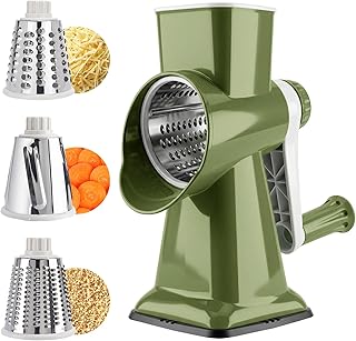 Rotary Cheese Grater,Cheese Shredder Hand Crank, Manual Cheese Grater for Veggies, 3-Blade Grater, Home Kitchen Appliances and Kitchen Gadgets (Green)
