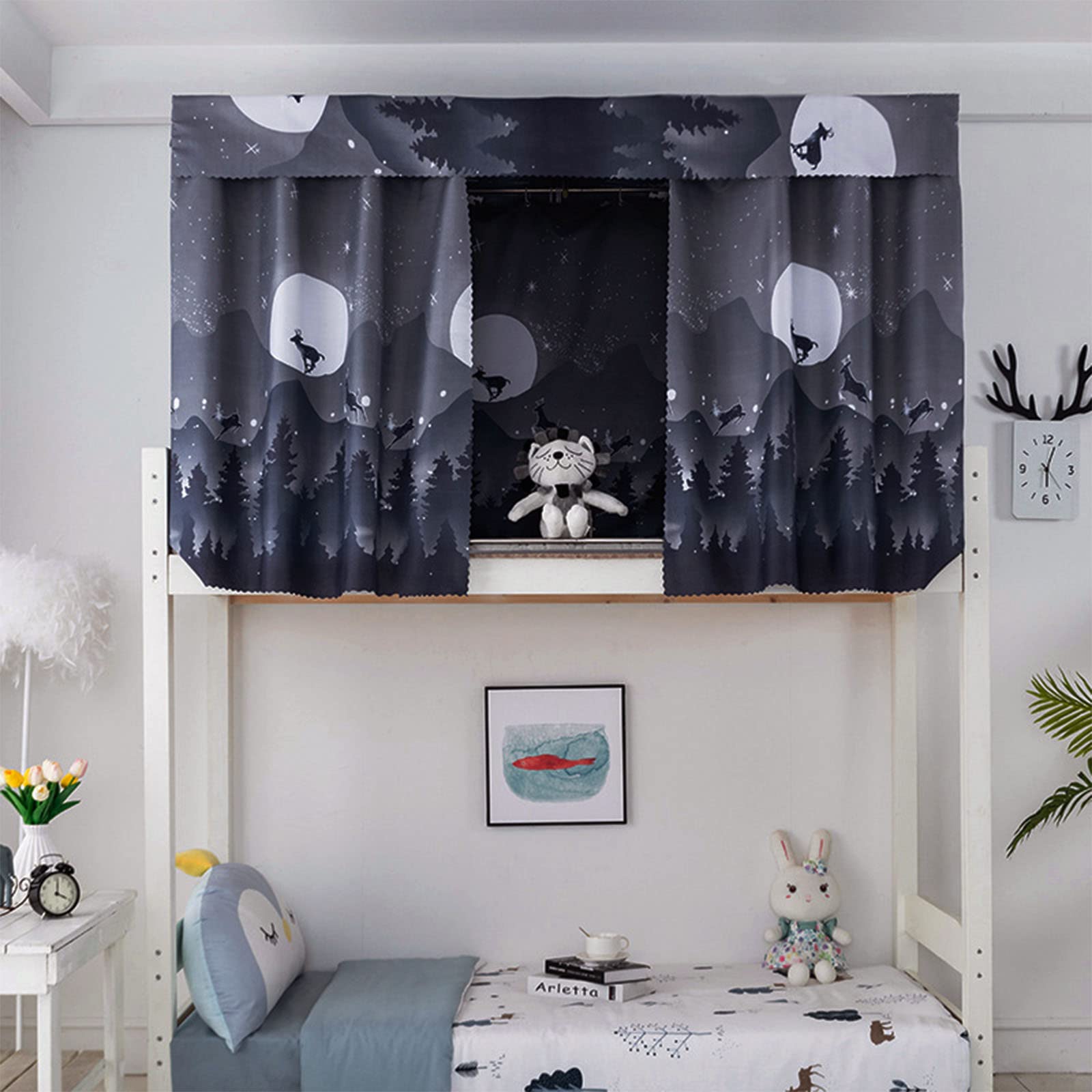 Rideaux Occultants Pour Lit Superposé Rideau De Lit Enfant Mezzanine Rideaux Tente De Lit Cabane Surélevé/Mi Hauteur Moustiquaire Ciel De Lit Rideau Pour Lit Anti-poussière Pour Dortoir D'étudiants