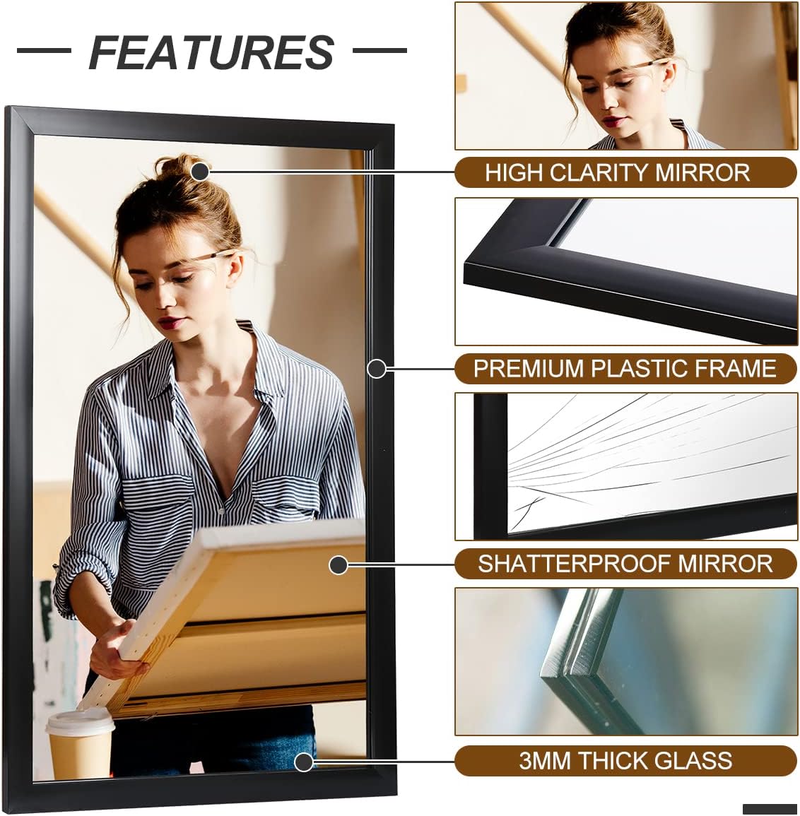 ZenStyle Rectangular Wall Mirror, 24" x 36" Bathroom Mirror with Peaked Corner for Entryway, Living Room, Bathroom, Bedroom, Vanity, Black : Home & Kitchen