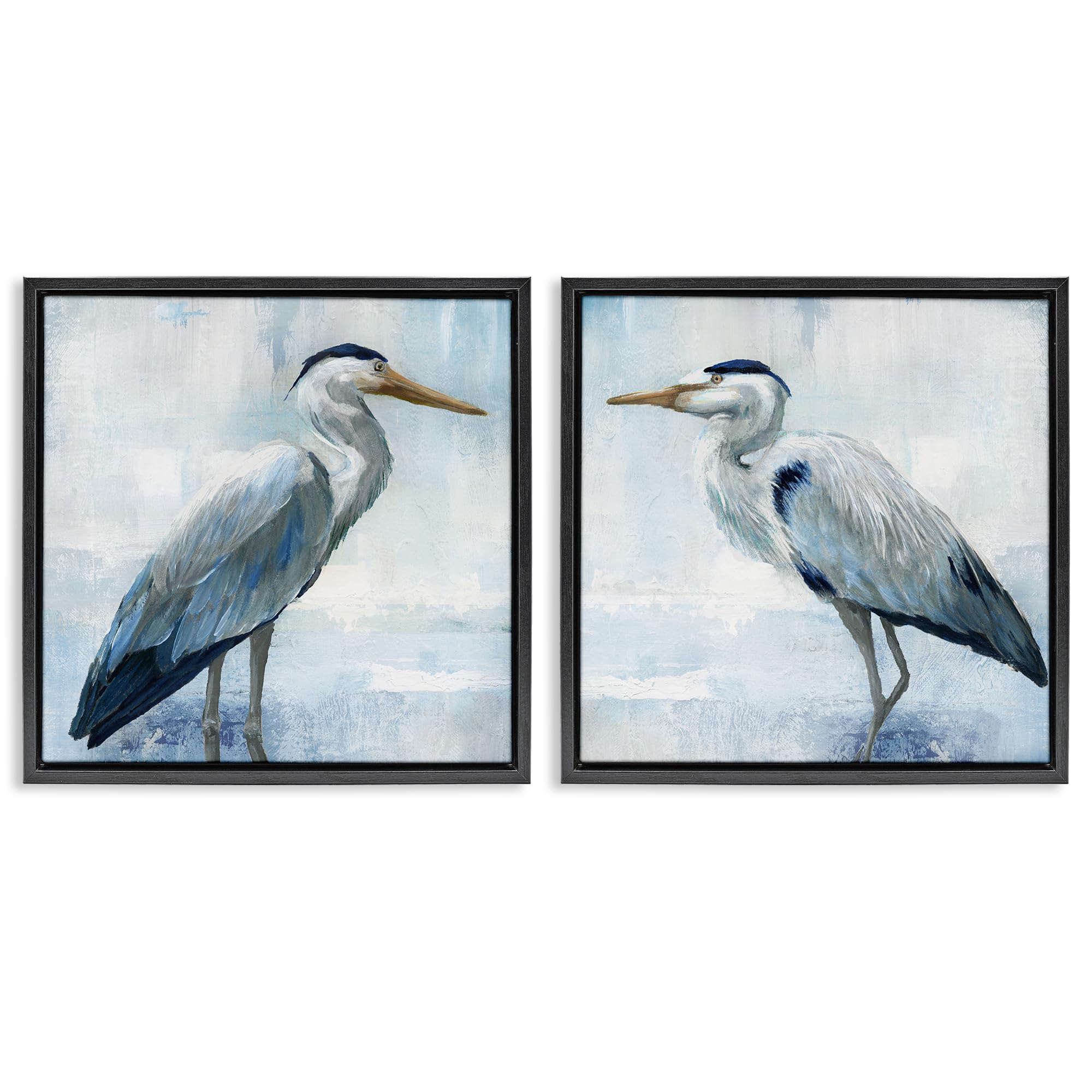 'Faded Blue Coastal Herons'| 2pc Floating Frame Art Set 2