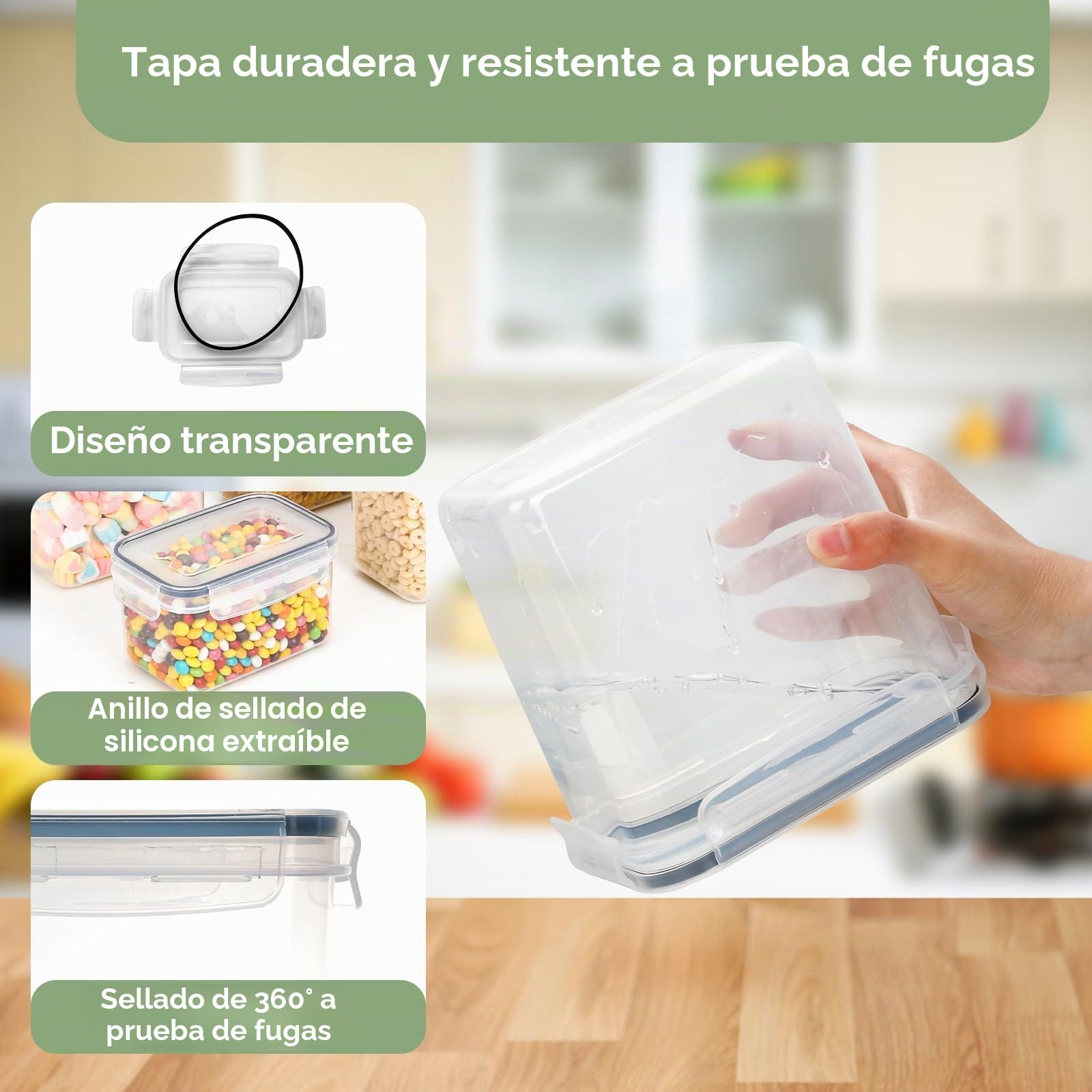 Recipientes Herméticos para Alimentos con Tapa – Juego de 16 Botes de Plástico Sin BPA para Conservación de Cereales, Harina y Comida – Organizador Cocina para Despensa y Cajones