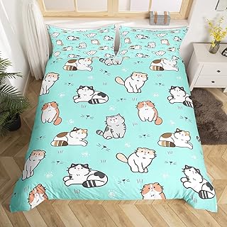 Erosebridal Kids Bedding Set Twin Cute Cat Comforter Cover Kawaii Lovely Pet Bed Sets Animal Themed Duvet Cover Colorful Kitten Bedspread Cover for Girls Boys Home Room Decorations 2 Pieces