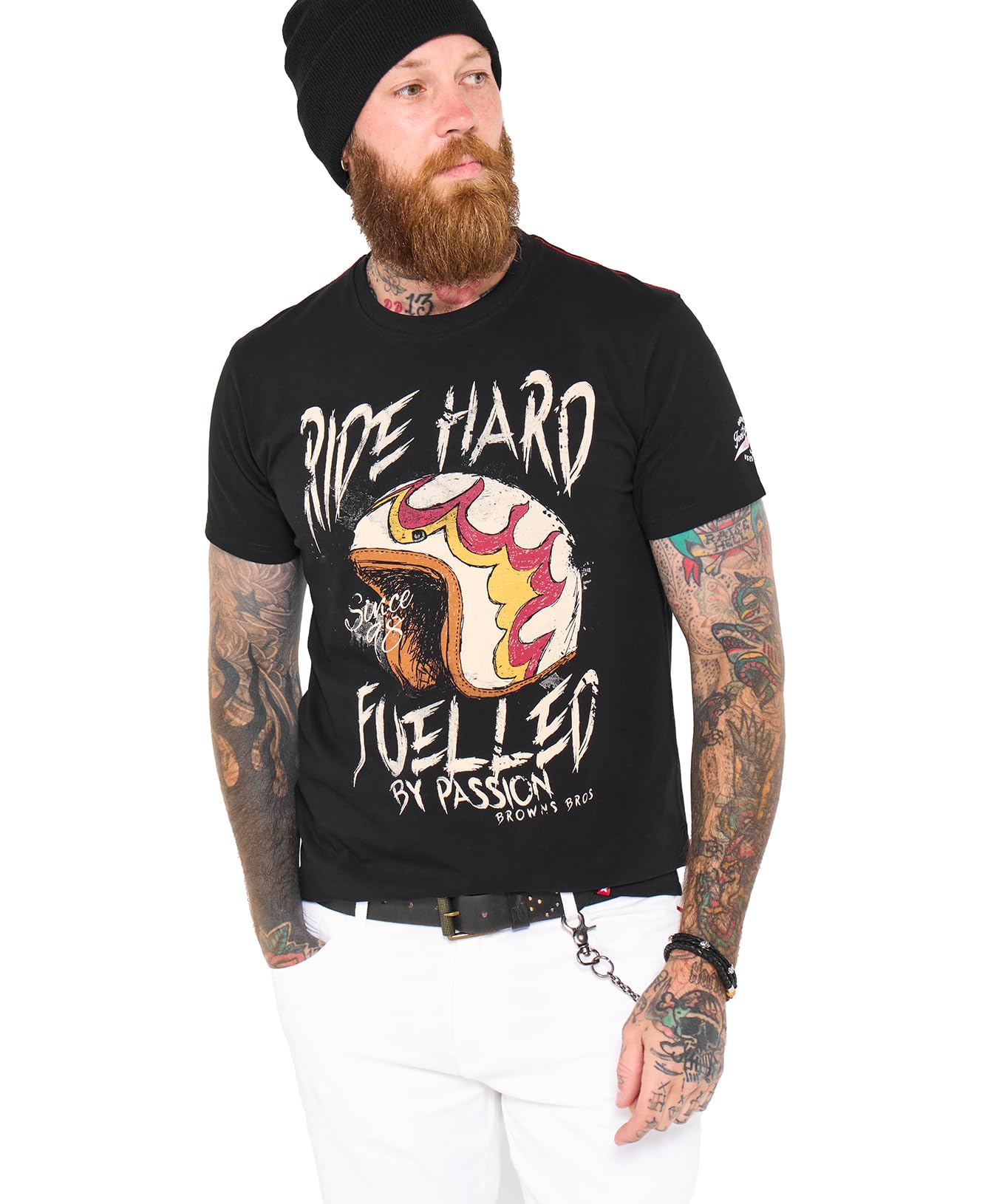 Joe Browns Male Biker Helmet Print Crew Neck Tee, Regular, Black, UK S