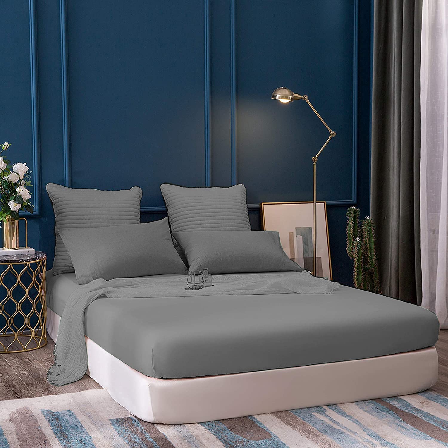 Luxury Fitted Sheet 100% Egyptian Cotton 400 Thread Count 12” / 30 cm Extra Deep Pocket Mattress White | Grey | Charcoal | Black Bed Sheets Single Double King Bed Size (Charcoal, King)