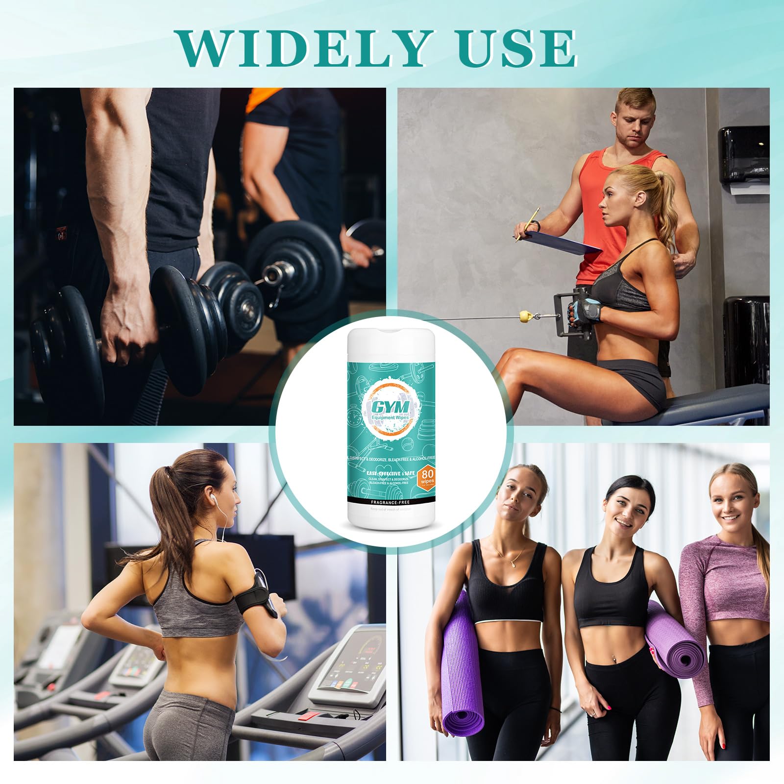 Threlaco Paquete de 3 toallitas para equipo de fitness, 240 unidades, toallitas de gimnasio, limpiador de esterilla de yoga, limpiador de equipos de gimnasio, sin fragancia, toallitas para bicicleta,