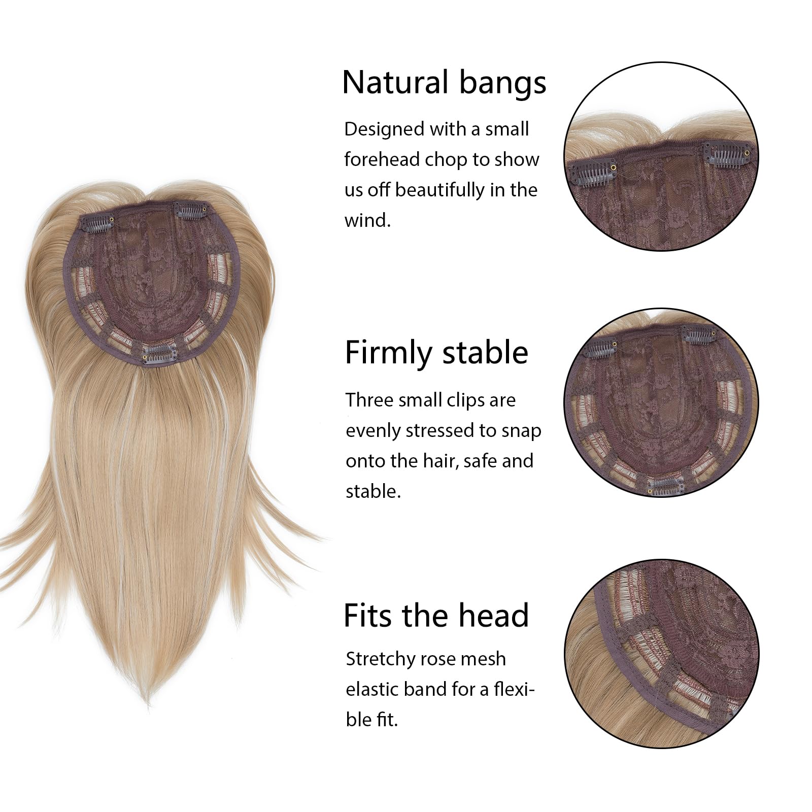 BUYOGET Highlight Hair Topper Clip in Hair Pieces for Woman Straight 14 Inch Clip in Toppers with Fringe for Thinning Hair - Image 3