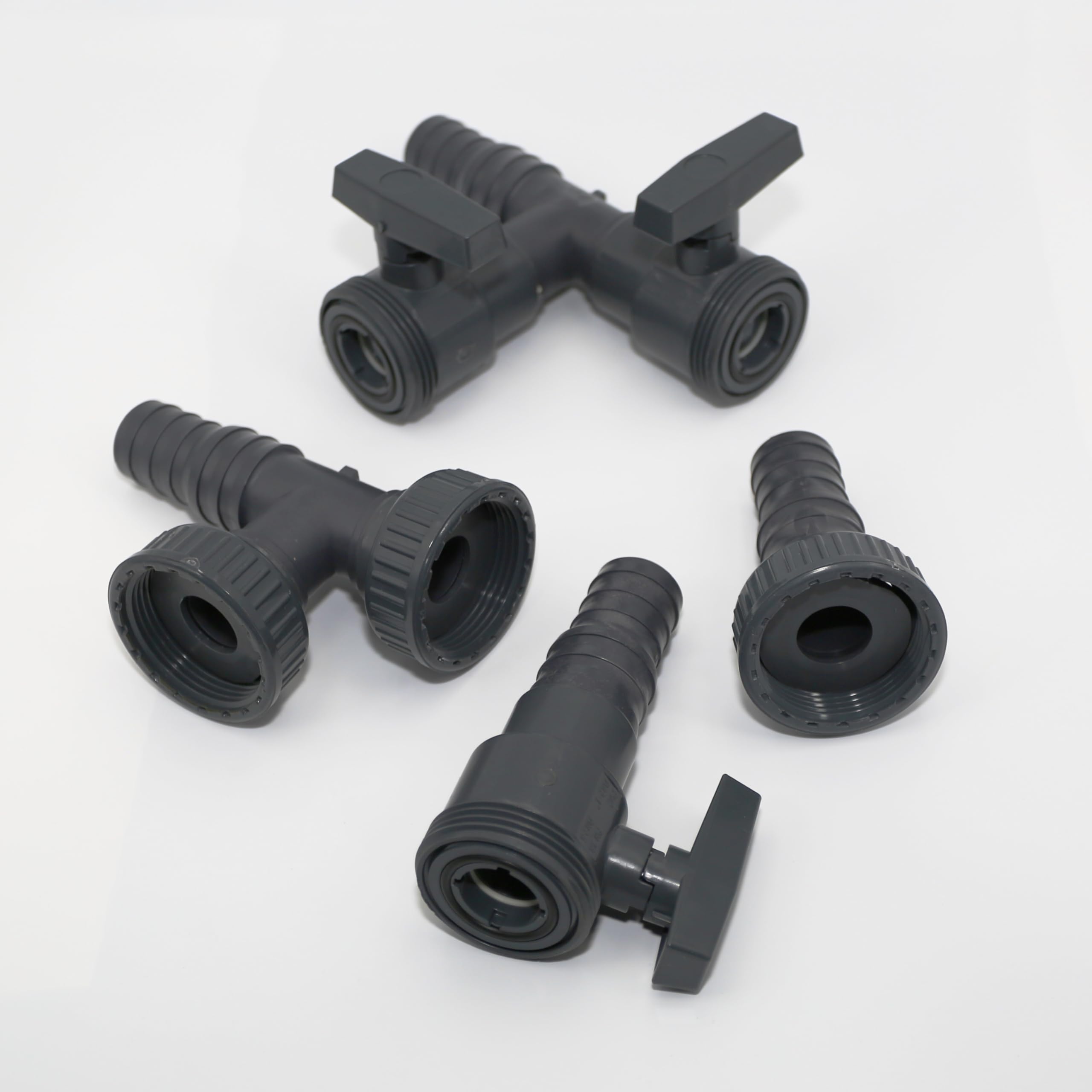 HAF 3 Wege Solarweiche / 3 Wege Ventil mit Absperrhahn | 4-Teiliges Bypass Set mit 32mm & 38mm Schlauchtüllen zum Anschluss von Solarkollektor, Poolheizung, Wärmepumpe, Heizmatte oder Sandfilteranlage