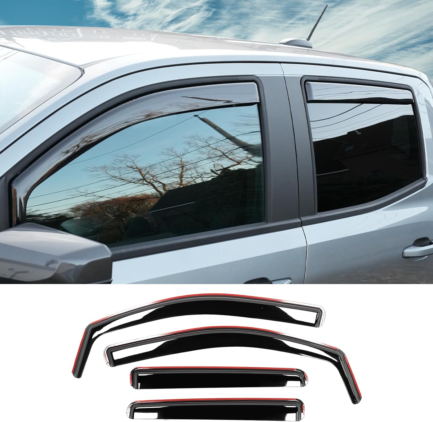 Visor Rain Guards Compatible with 2023-2026 Chevrolet Colorado GMC Canyon 4PCS Front and Rear in-Channel Window Visors Wind Deflectors Weather Shield for 2025 Chevy Colorado Accessories