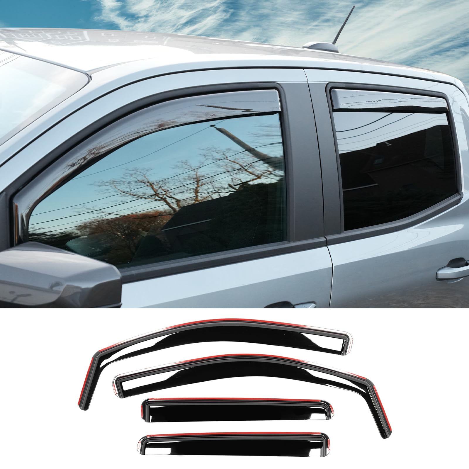 Visor Rain Guards Compatible with 2023-2026 Chevrolet Colorado GMC Canyon 4PCS Front and Rear in-Channel Window Visors Wind Deflectors Weather Shield for 2025 Chevy Colorado Accessories