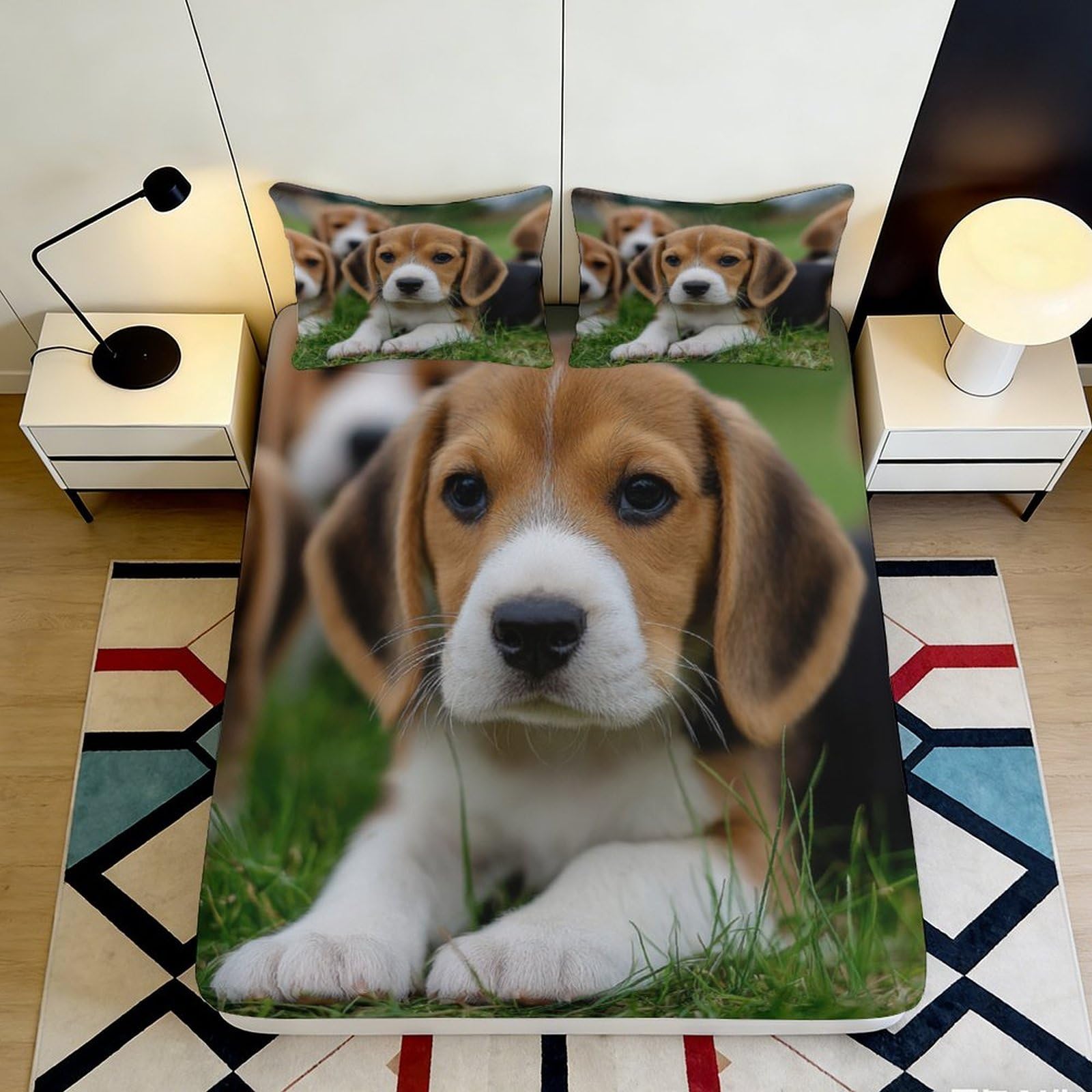 Pnayamiorkfel Style-3 3D Printed Beagle Puppy Fitted Sheet Microfiber Soft Anti-Slip Dog Bed Cover For Bedroom Guest Room Decor 90X200x25cm