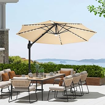 Garvee 10Ft Cantilever Patio Umbrella with 360° Rotation, Adjustable Tilt, Heavy-Duty 600D Oxford Fabric, Rust-Proof Aluminum Frame, Fits Most Stands, Without Base Weight