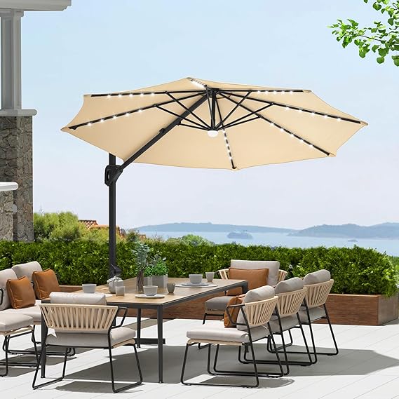Garvee 10Ft Cantilever Patio Umbrella with 360° Rotation, Adjustable Tilt, Heavy-Duty 600D Oxford Fabric, Rust-Proof Aluminum Frame, Fits Most Stands, Without Base Weight