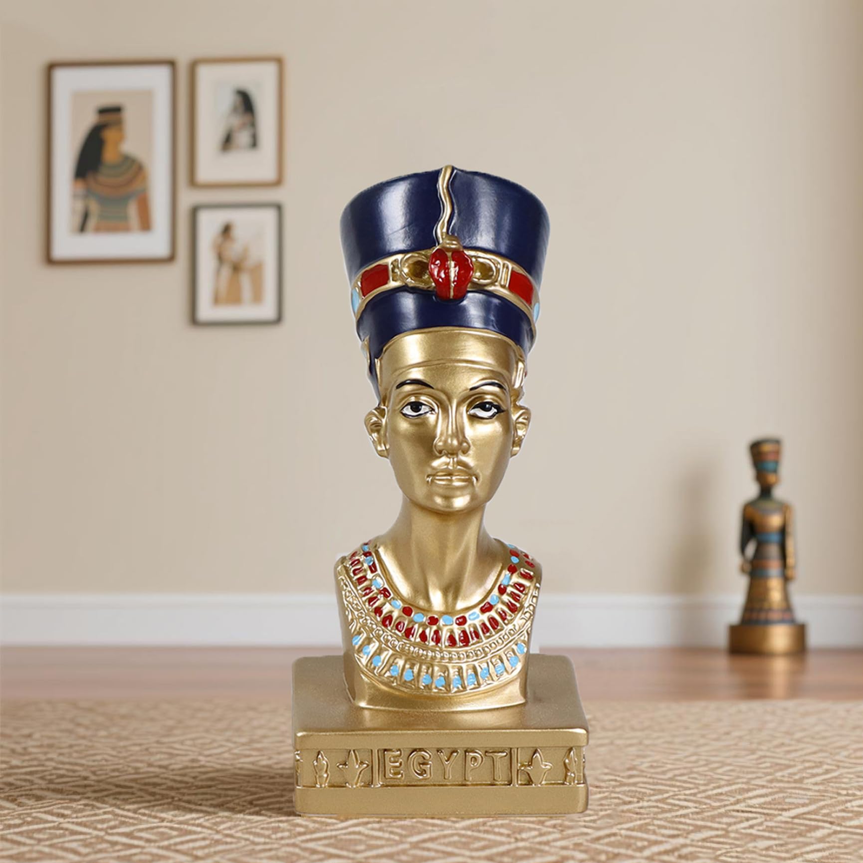 Statue égyptienne antique bleue et or en résine pour étagère