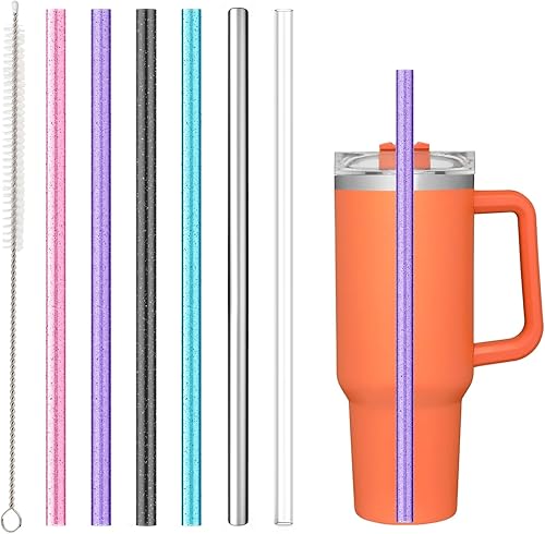 Airboat - Paquete de 6 popotes de repuesto para vaso Stanley 40 30 20 14 onzas, popote reutilizable de acero inoxidable transparente con purpurina y