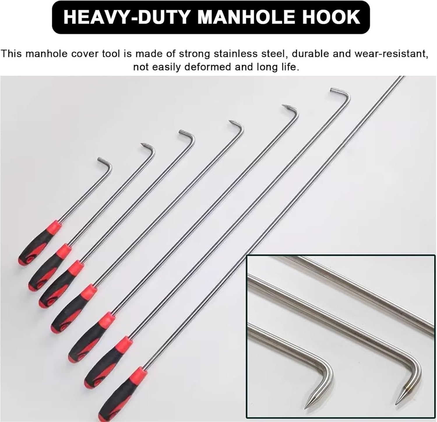 Drain Cover Pry Bar,Drain Cover Grates Pry Bar Drain Cover Hook Reachers Tool, Portable Metal Lifting Key(10mm - 80cm(31 1/2"))