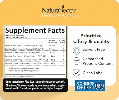 Miniatura 4 de NaturaNectar Ultimate Bee Propolis Contenido NSF certificado Propóleo brasileño premium rojo, verde y marrón con flavonoides y PWE