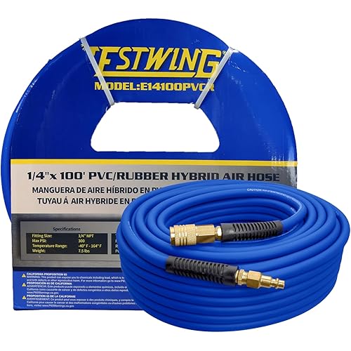 Estwing E14100PVCR 1/4" x 100' PVC/Rubber Hybrid Air Hose with Brass Fittings