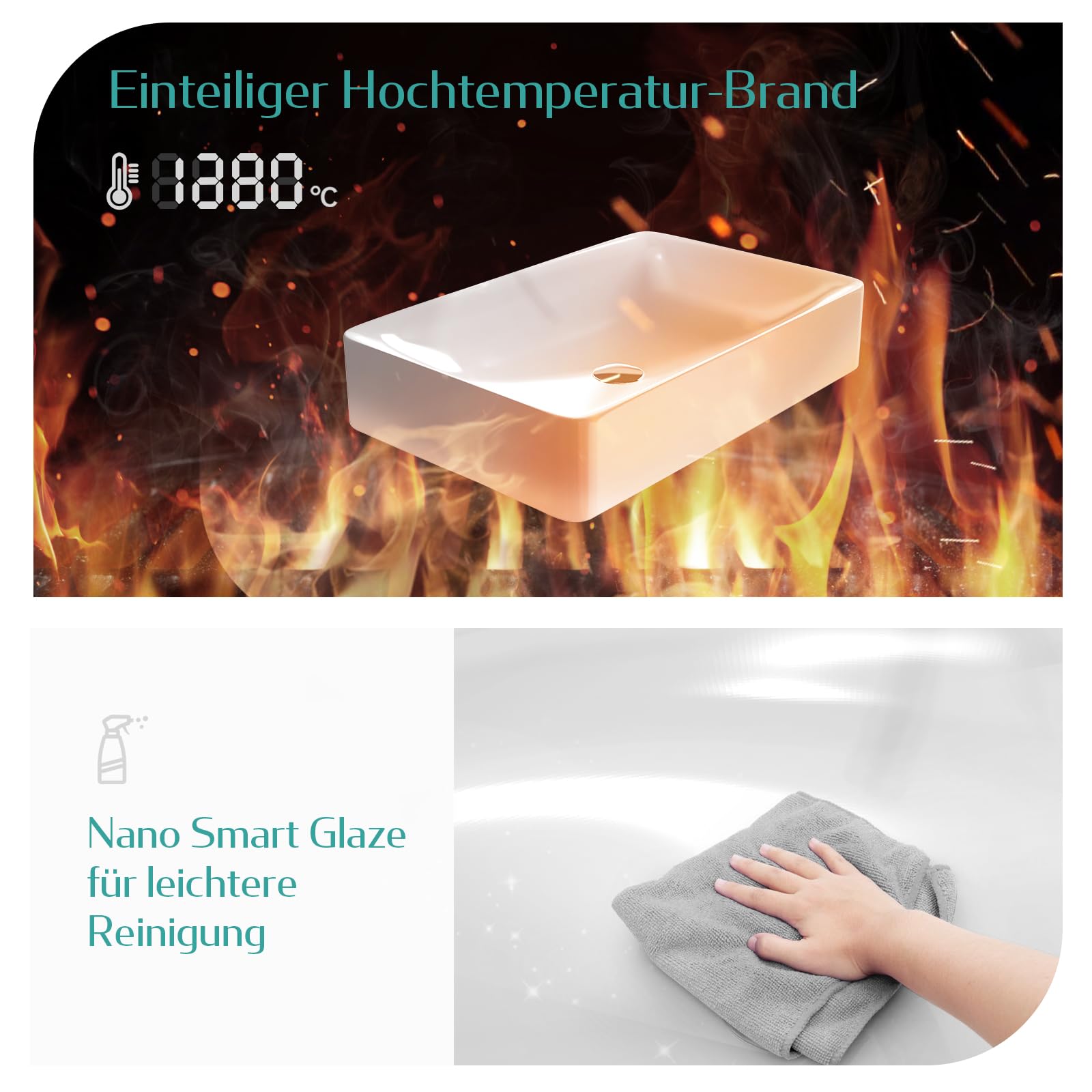 EMKE Lavabo de encimera, 40 x 40 x 12 cm, pequeño lavabo para invitados, lavabo de baño, lavabo de cerámica, lavabo cuadrado, color blanco