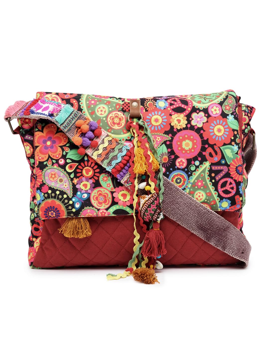 Cotton Canvas Tassel Embellished Printed Cross Body Messenger Sling Bag for Women | Travel Office Business Shoulder Bag for Women | Crossbody Purse With Adjustable Strap-image-45