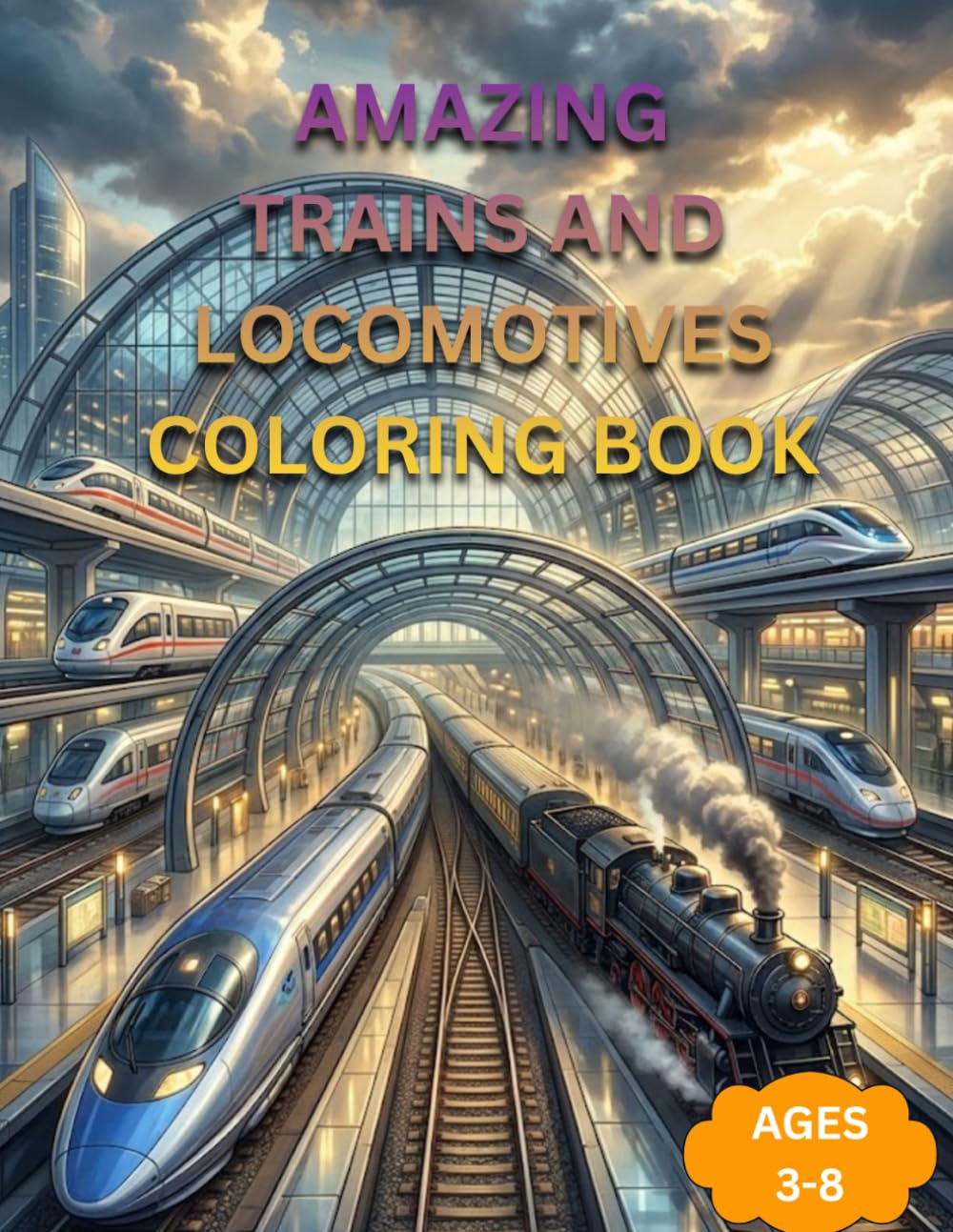 Trains and Locomotives Coloring Book: Fun and Easy Train Coloring Pages for Kids Ages 3–8 Cool Railroad and Locomotive Coloring Book for Boys and Girls