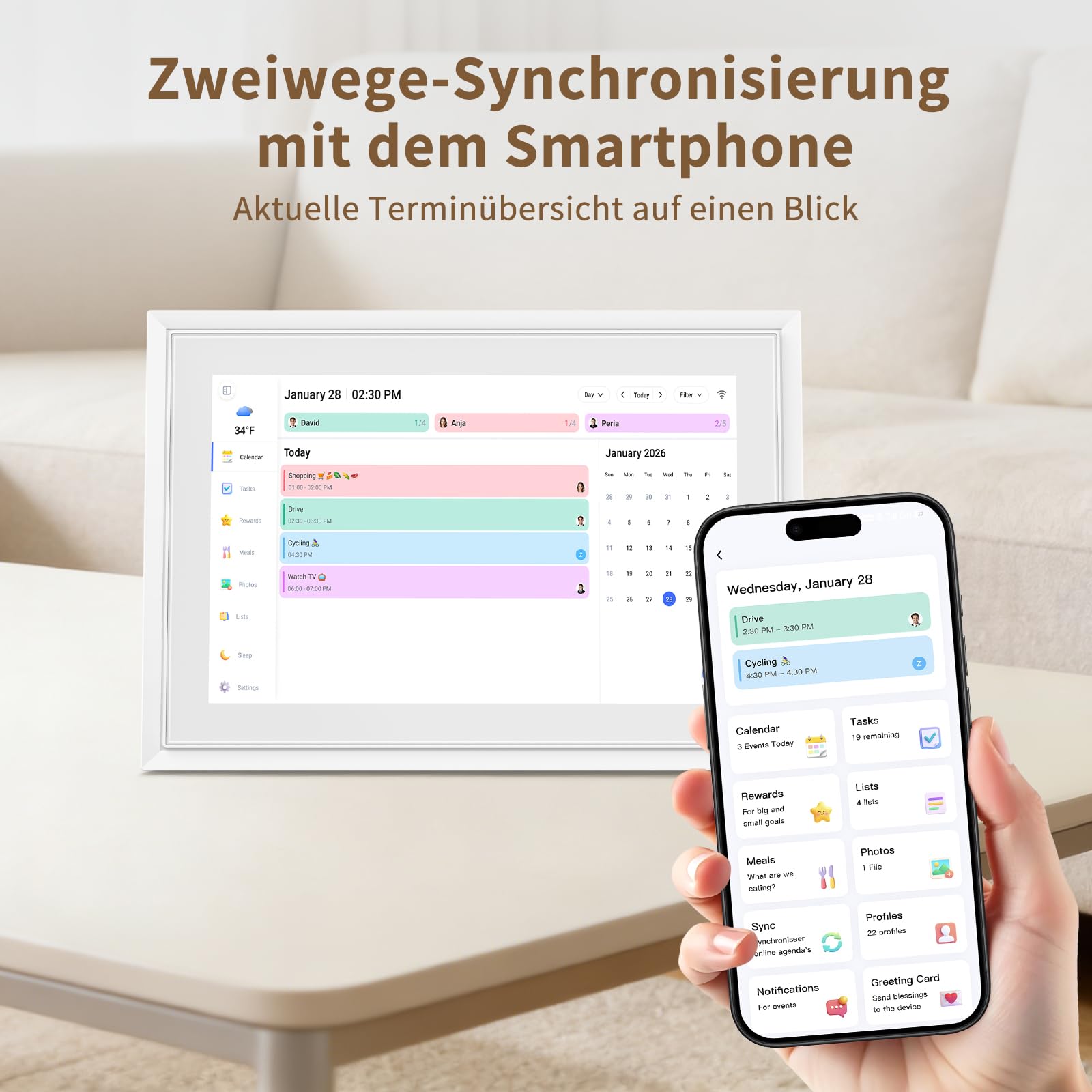 Digitaler Familienplaner 10.1 Zoll Touchscreen Kalender App Sync Aufgabenverwaltung