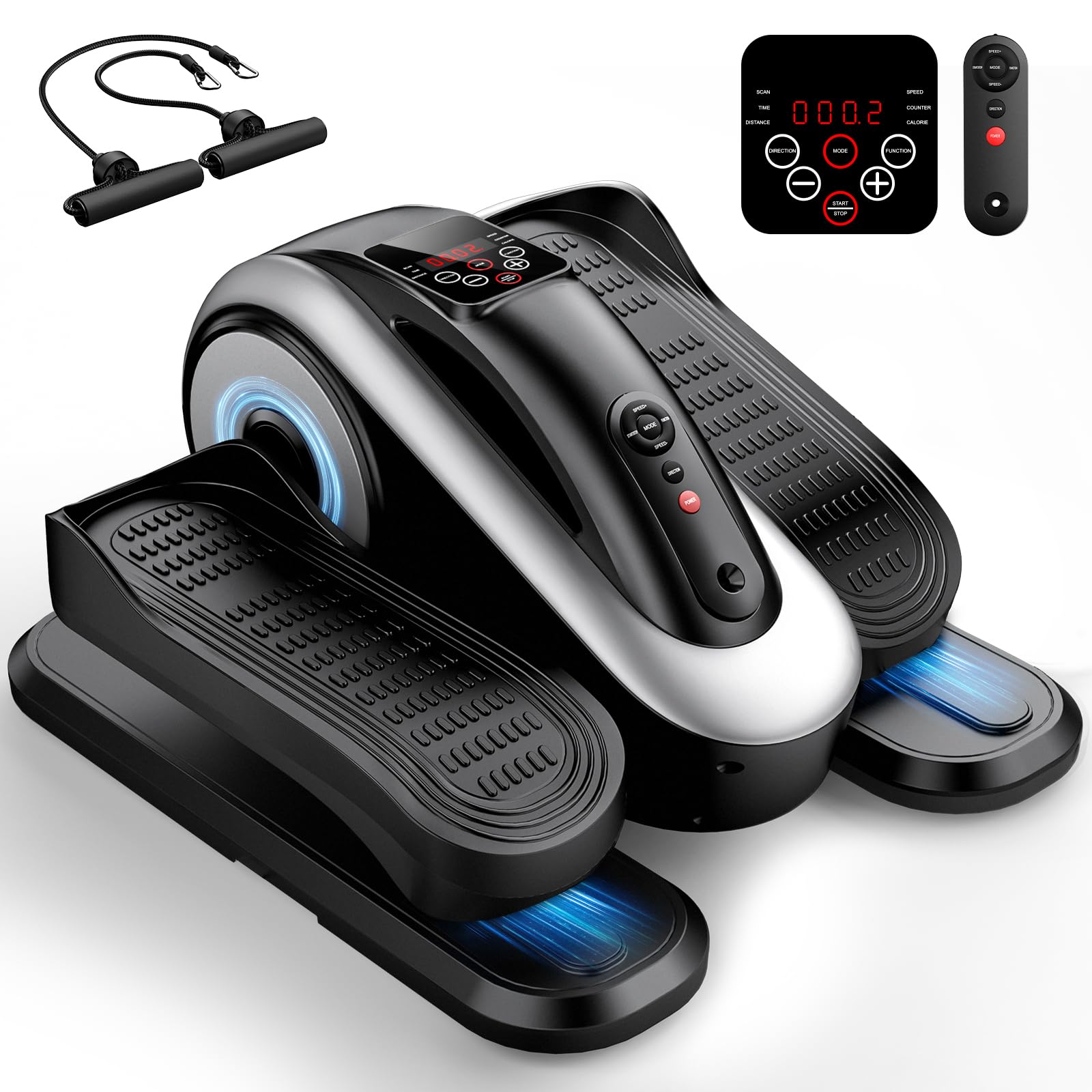 Under Desk Elliptical Machine,12 Adjustable Speeds&12 Modes with Remote Control,Elastic Rope,Electric Leg Exerciser as Seen on for Seniors,Manual&Auto Mode for Home Office