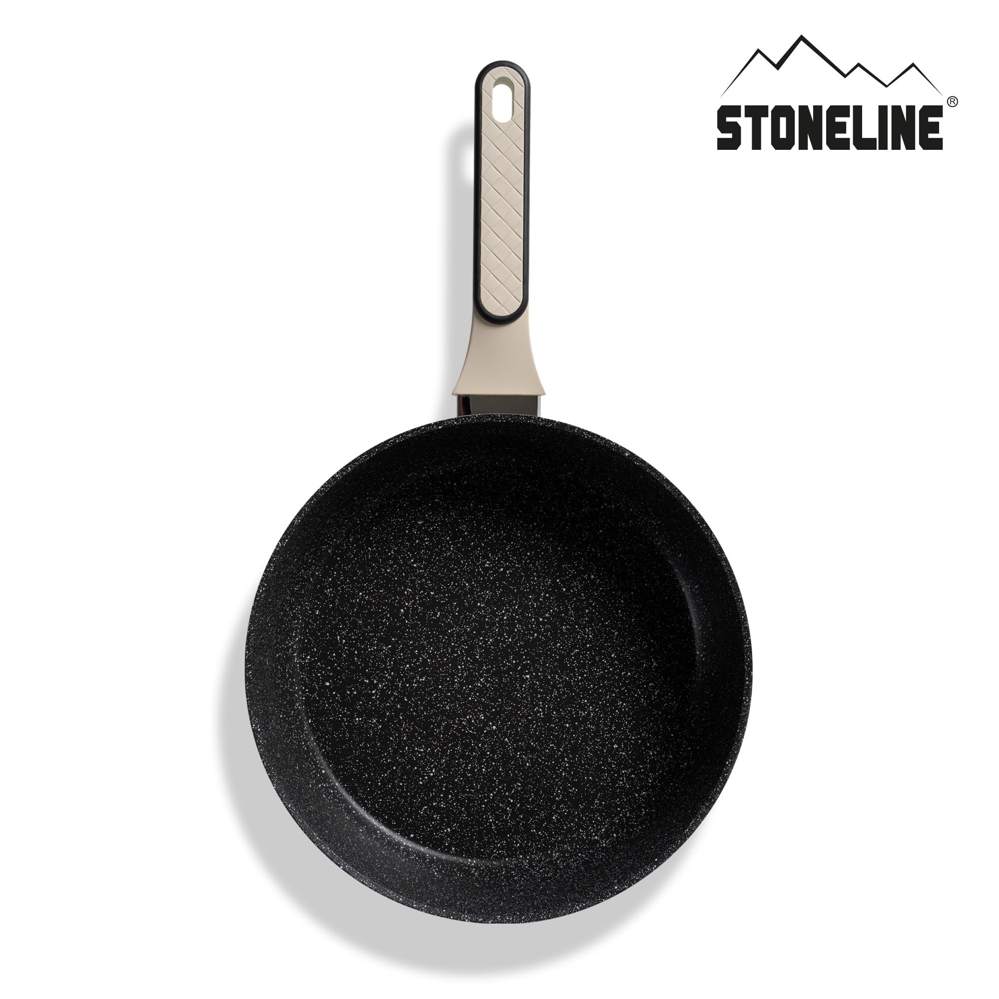 STONELINE Padella Alta 28 cm Con Coperchio, Antiaderente, Grande a Bordi Alti, Rivestimento Con Vere Particelle di Pietra, a Induzione, Tutti i Piani Cottura, Colore Crema