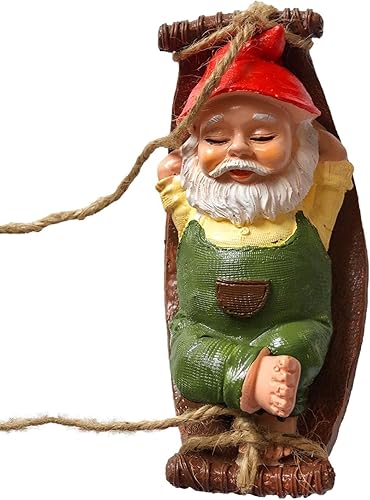 Miniatura 3 de Divertidos gnomos de jardín, bonitos gnomos decorativos para exteriores, estatua colgante para exteriores, gnomo soñoliento en hamaca de hojas