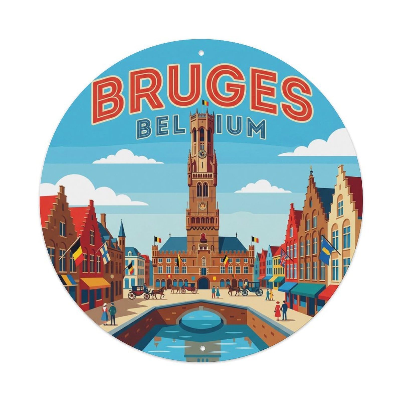 Galvaxio Style Belgium Retro Travel Bruges Metal Tin Sign