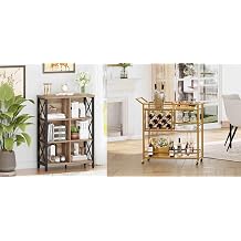 FATORRI Industrial Bookshelf Rutsic Oak and Modern Gold Bar Cart Gold