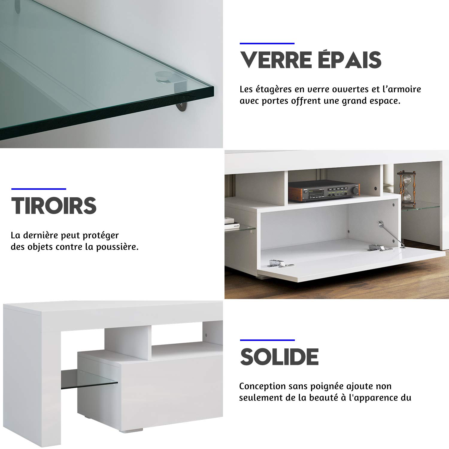 SIRHONA Tableau TV avec éclairage LED Suspendu Noir Brillant 140 cm Moderne 2 abattants
