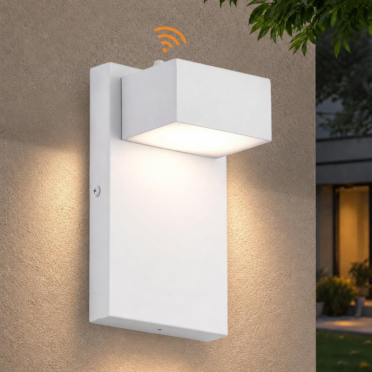 Dusk to Dawn Outdoor Wall Light with Sensor, 11W LED Exterior Wall Light, IP44 Waterproof, 3000K Warm White, Modern White Porch Light for Garden, Patio, Front Door