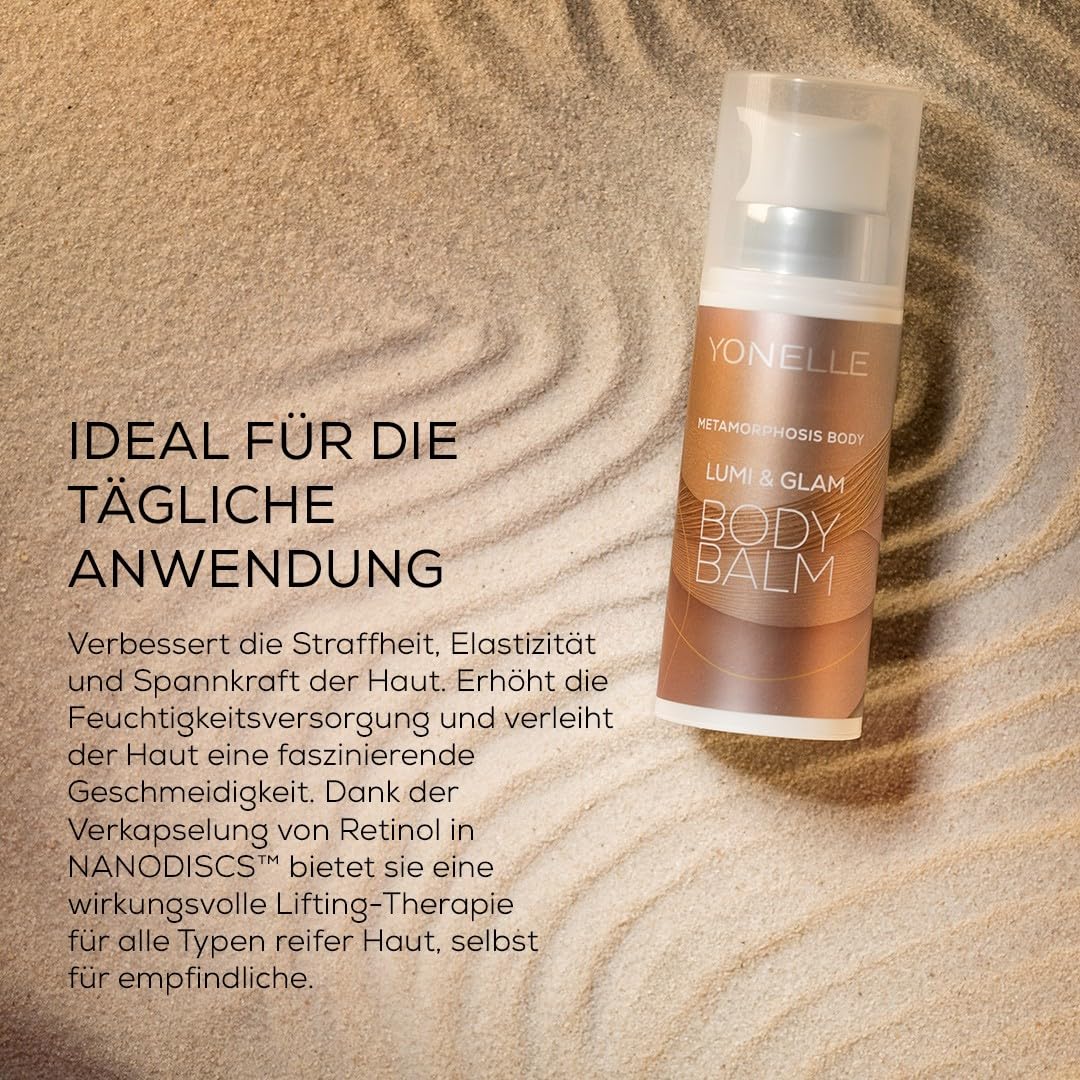 YONELLE Körpercreme 200 ml für normale & empfindliche Haut – Schnell Einziehende Körperpflege mit Hyaluron, Ceramiden & Kokosöl – Luminierender Body Balm mit Sofortigem Glow-Effect