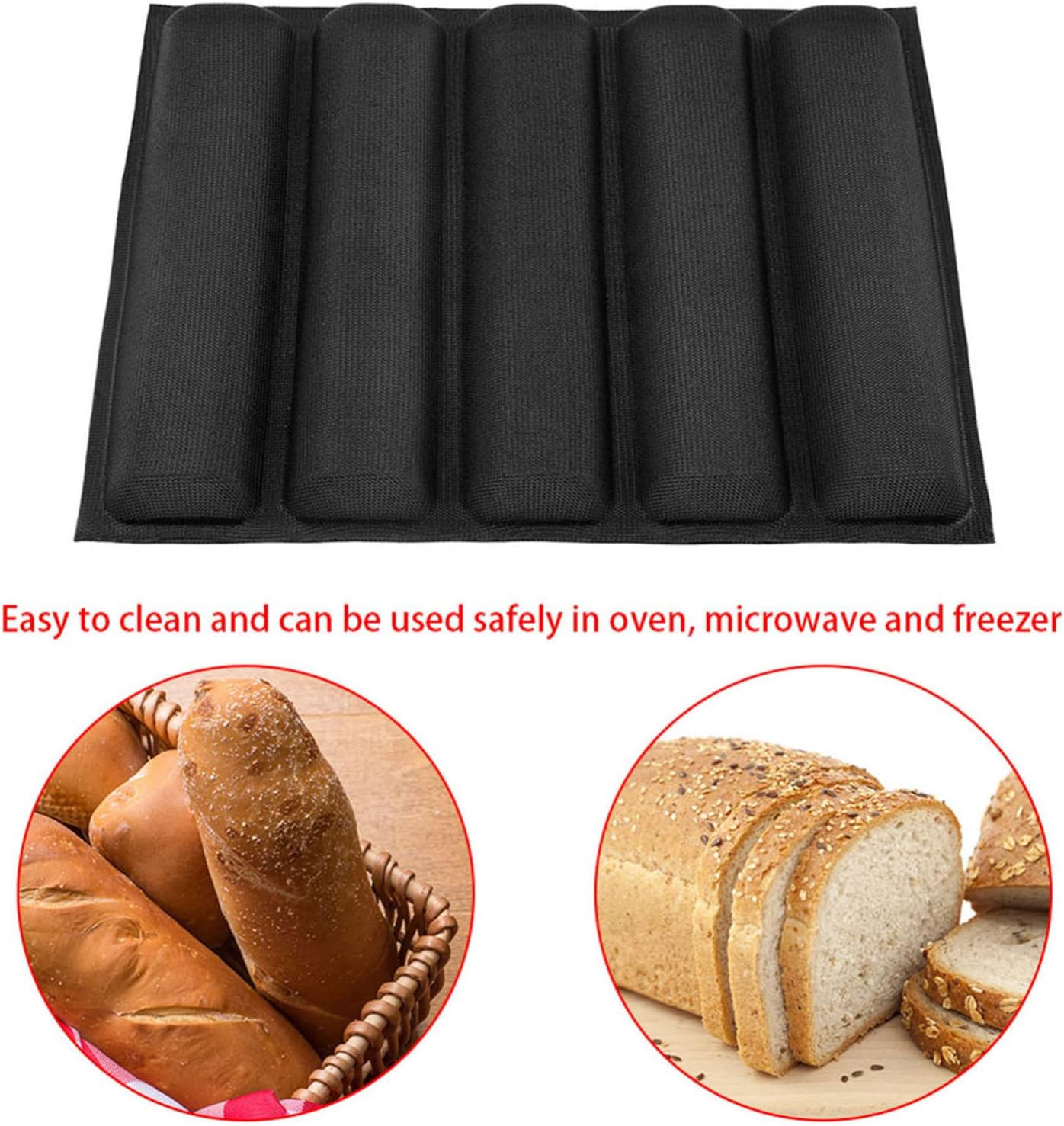 Silicone Baking Tray 12 Inch Silicone French Bread Pans 5 Loaf Baguette Mold Loaves Baker Baguette Pan Non Stick Baking Mould 2Pcs