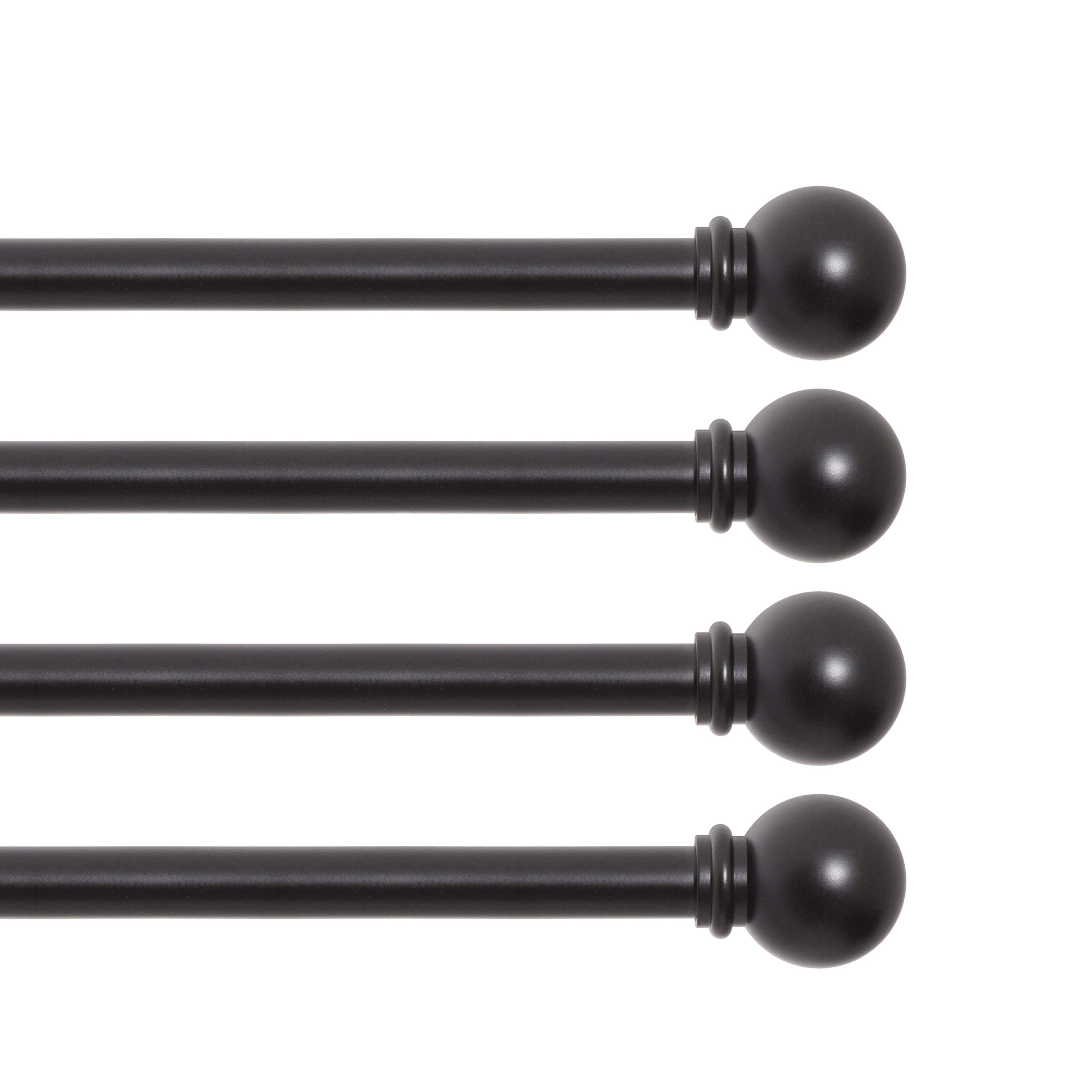 Kenney Chelsea 5/8" Standard Decorative Window Curtain Rod, 48-86", Matte Black, 4 Pack