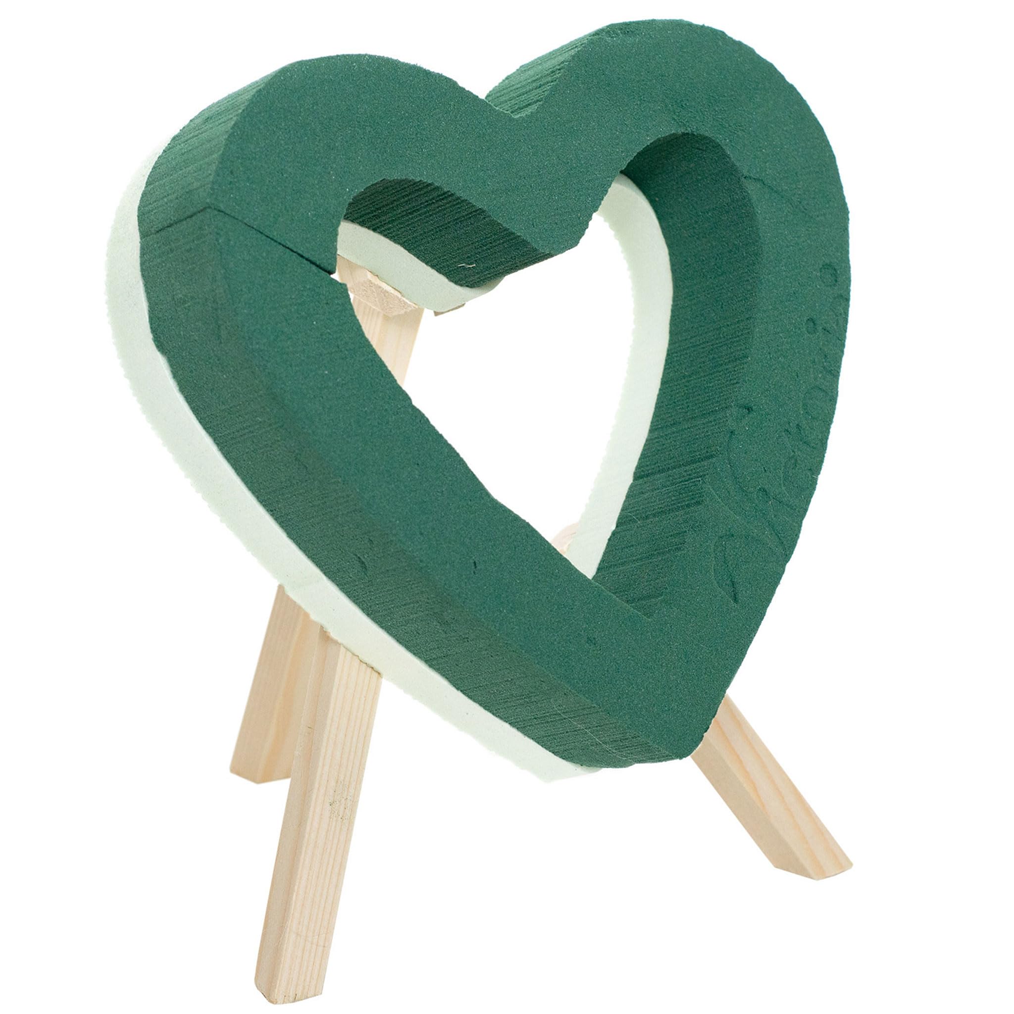 Creativery Mousse Florale Humide En Cœur 30x26x6cm Avec Support Bois - Pour Fleurs Fraîches